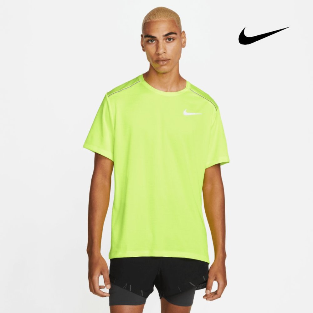 Nike Dri-FIT Miler Men's Running Training Gym Shirt Top Yellow Volt Large